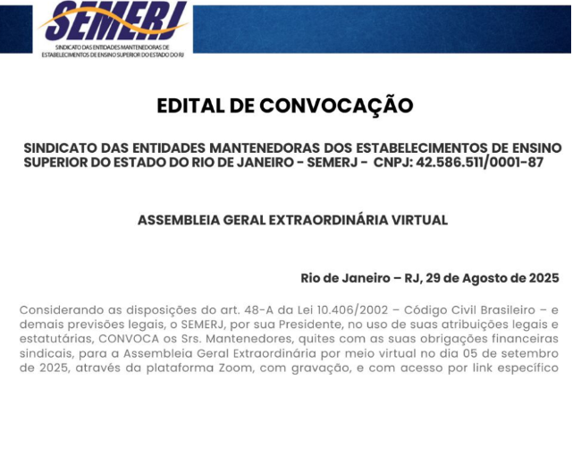 Edital de Convocação – 29 de agosto 2025